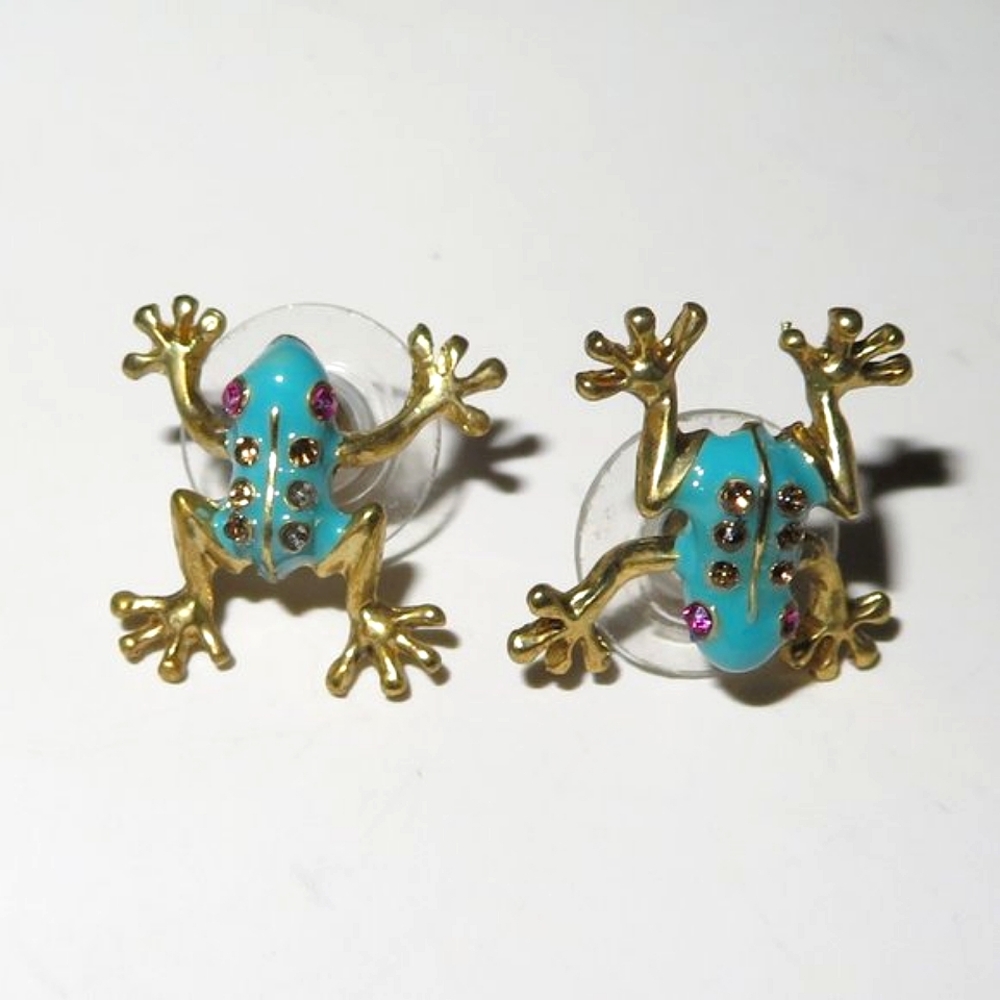 Cute Betsey Johnson Frog Enamel Earrings